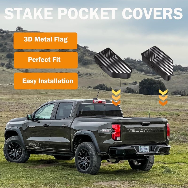 EVPLNT Stake Pocket Cover Set of Two Compatible with Chevy Colorado/GMC Canyon 2023-2026, Truck Hole Caps Plugs (Black/Silver) - Image 2